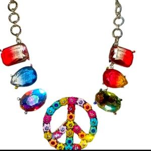 New Betsey Johnson Peace Gem Necklace